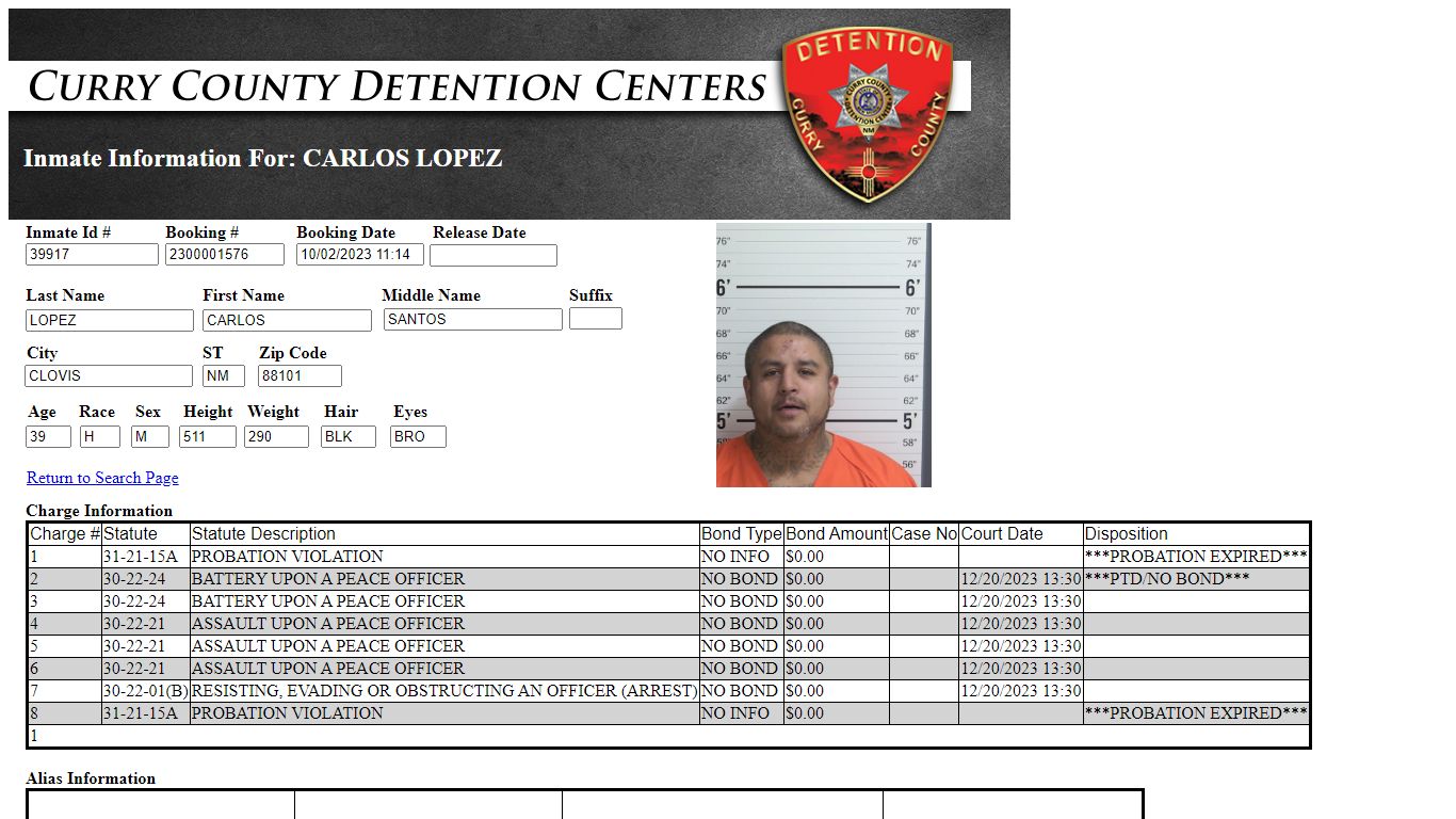Inmate Information - lookup.curryjail.com:8282